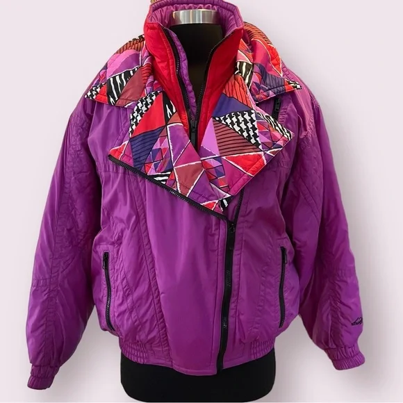 Vintage Kaelin Ski Wear Snuggler insulated jacket purple red geometric like new - Picture 4 of 16